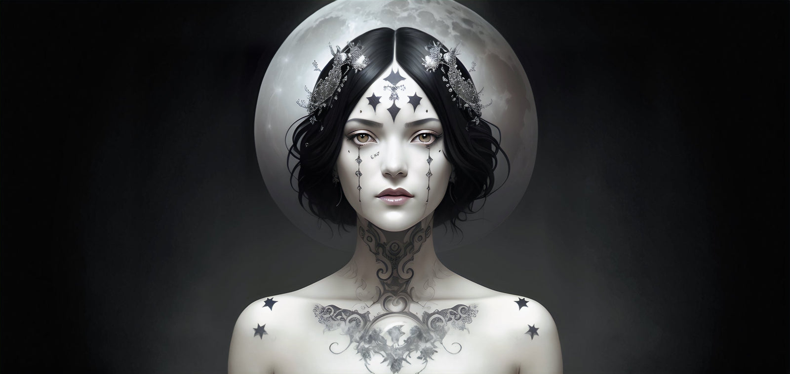 Lawless Jewellery - The Luna Goddess collection.  Image of a woman standing in front of the moon.