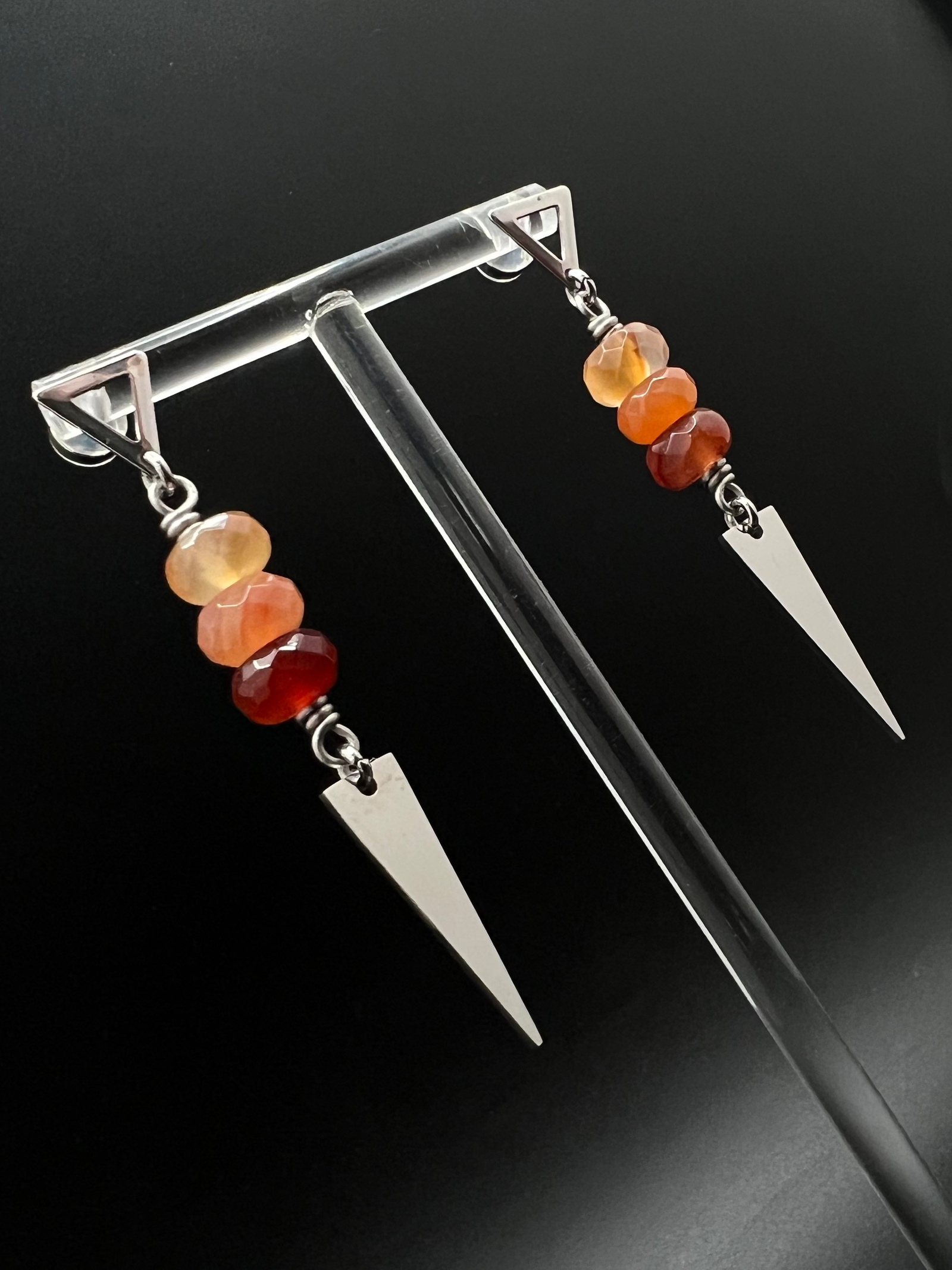 Orion Shard Triangle Stud Earrings - Carnelian / Silver - 6.5cm image 0