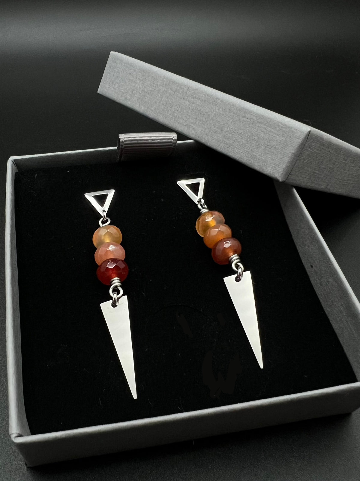 Orion Shard Triangle Stud Earrings - Carnelian / Silver - 6.5cm image 2