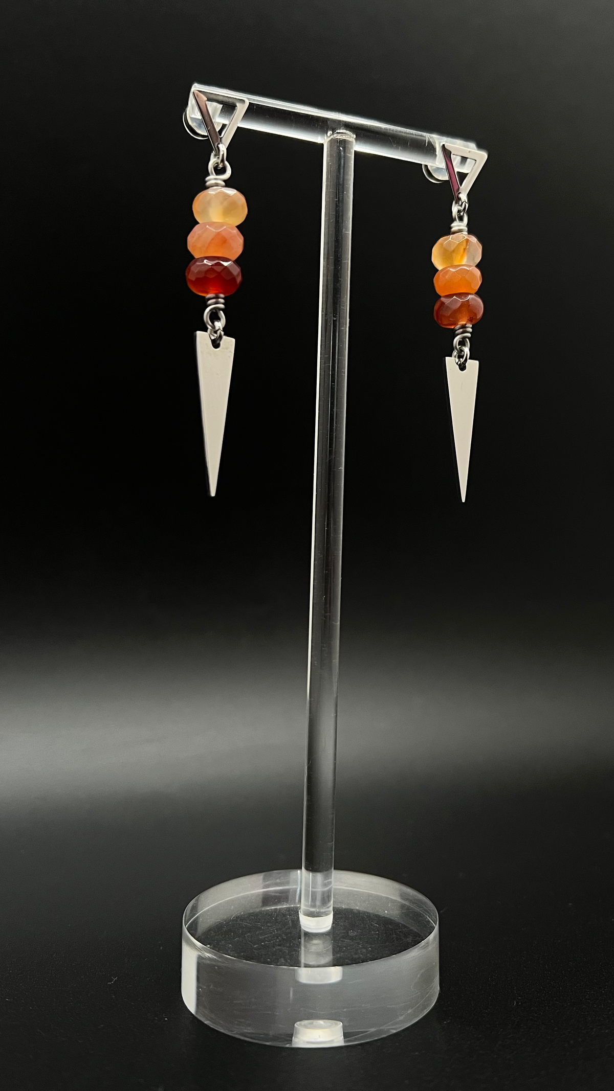 Orion Shard Triangle Stud Earrings - Carnelian / Silver - 6.5cm image 1