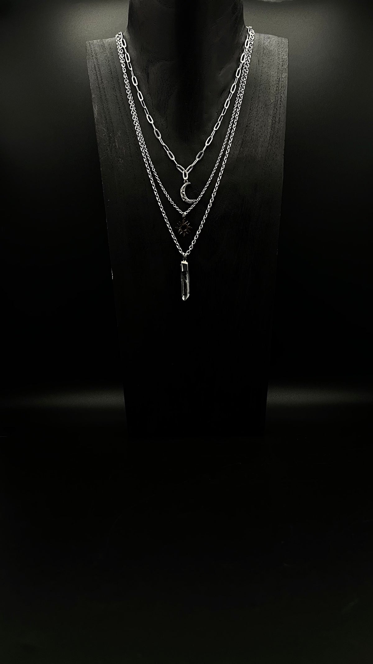 Eos Threshold Triple Layered Necklace with Crystal, Sun and Moon charms