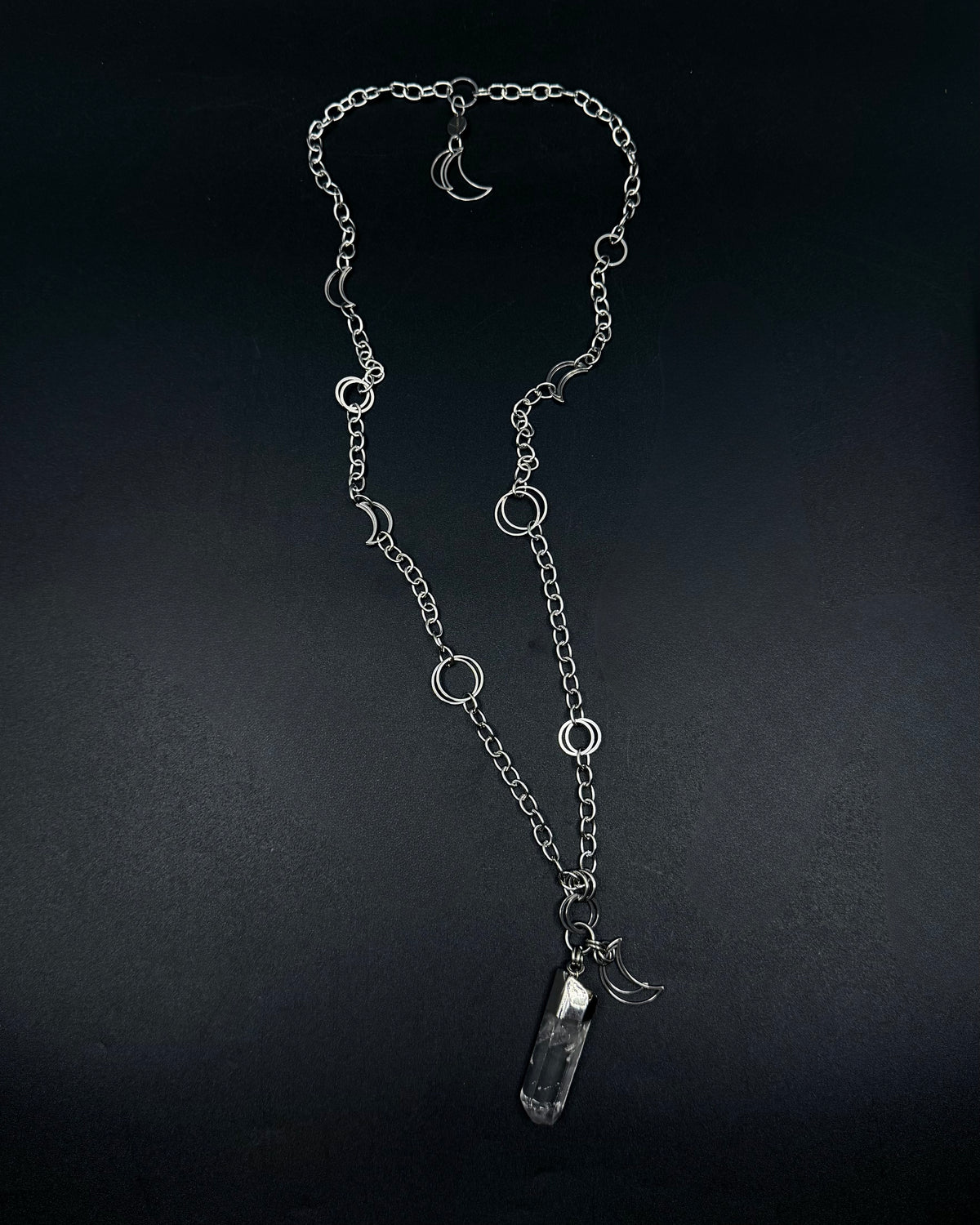 Eos Threshold Crystal Pendant Long Necklace - Silver