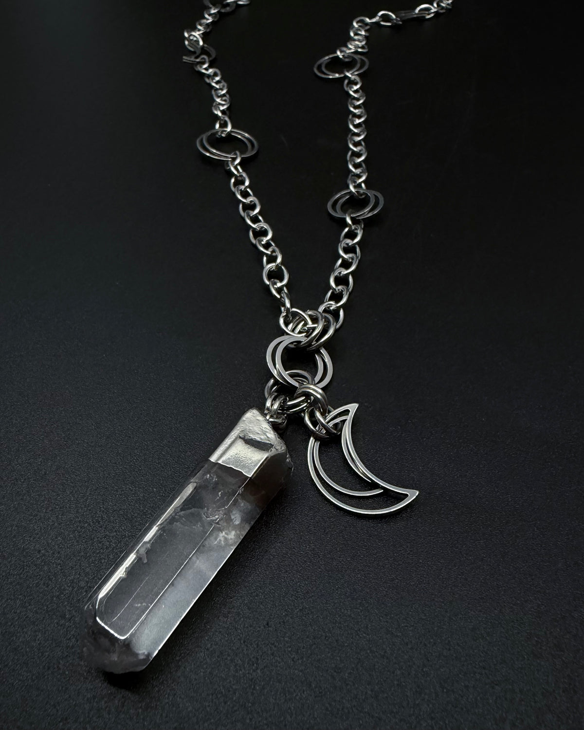 Eos Threshold Crystal Pendant Long Necklace - Silver