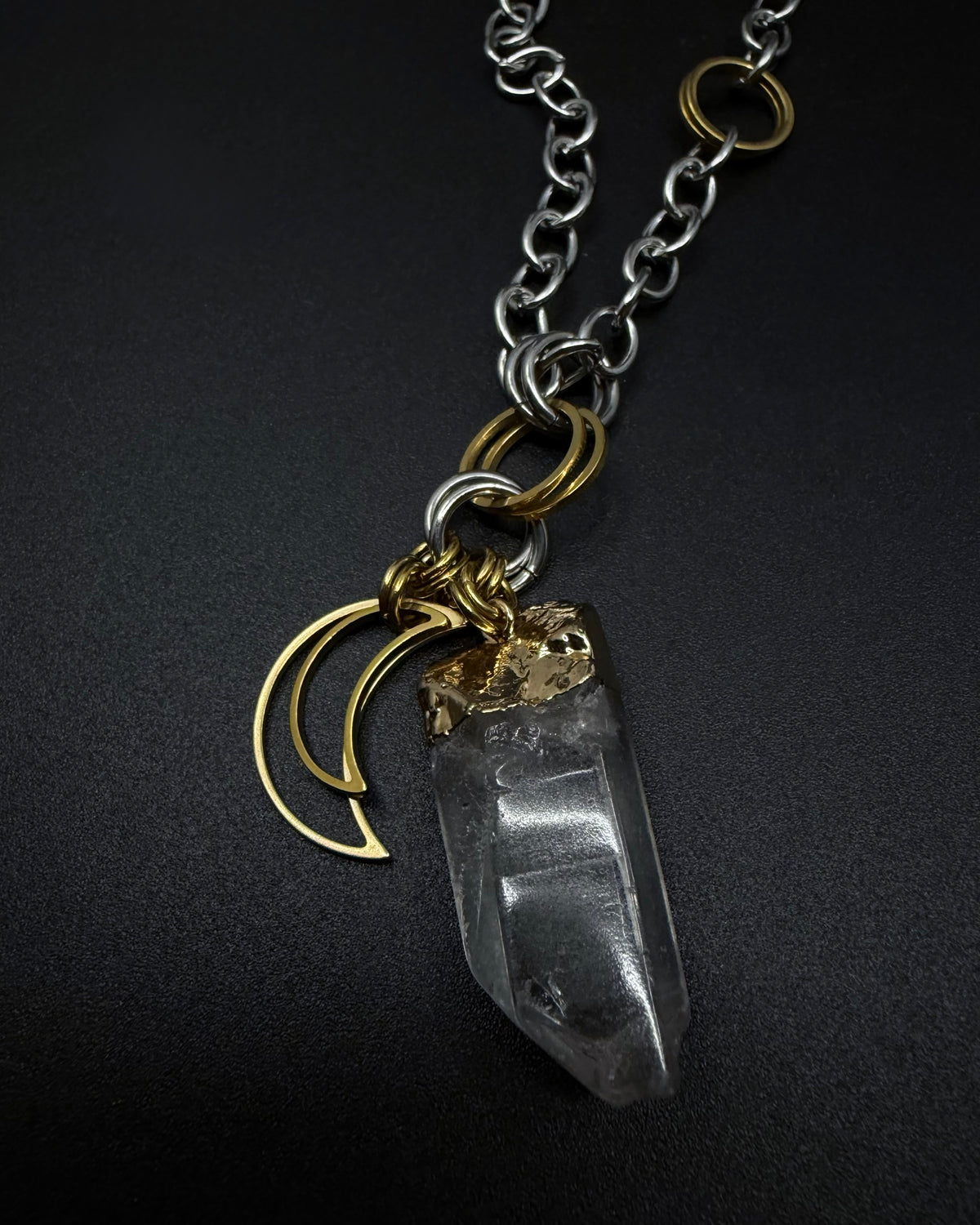 Eos Threshold Crystal Pendant Long Necklace - Silver / Gold