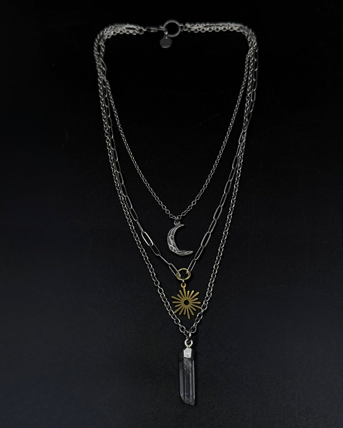 Eos Threshold Triple Layered Necklace with Crystal, Sun and Moon charms