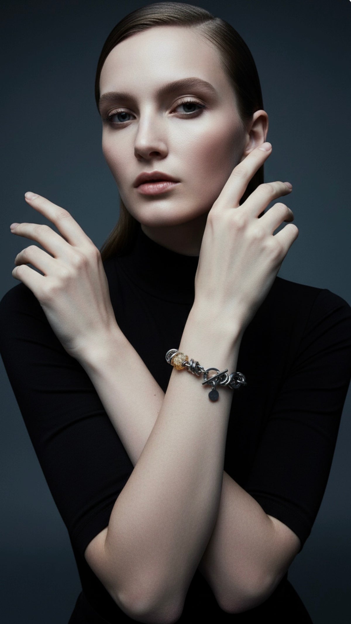 Stainless steel link bracelet featuring raw golden Citrine nuggets (approx. 15 × 10 mm) with toggle clasp, 20 cm length — Lawless Jewellery