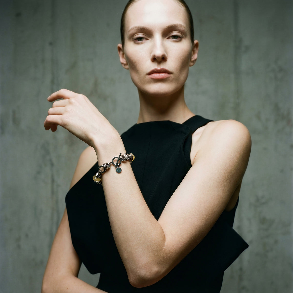 Stainless steel link bracelet featuring raw golden Citrine nuggets (approx. 15 × 10 mm) with toggle clasp, 20 cm length — Lawless Jewellery