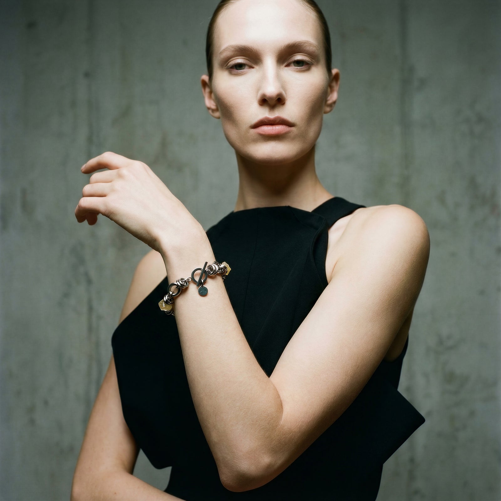 Stainless steel link bracelet featuring raw golden Citrine nuggets (approx. 15 × 10 mm) with toggle clasp, 20 cm length — Lawless Jewellery