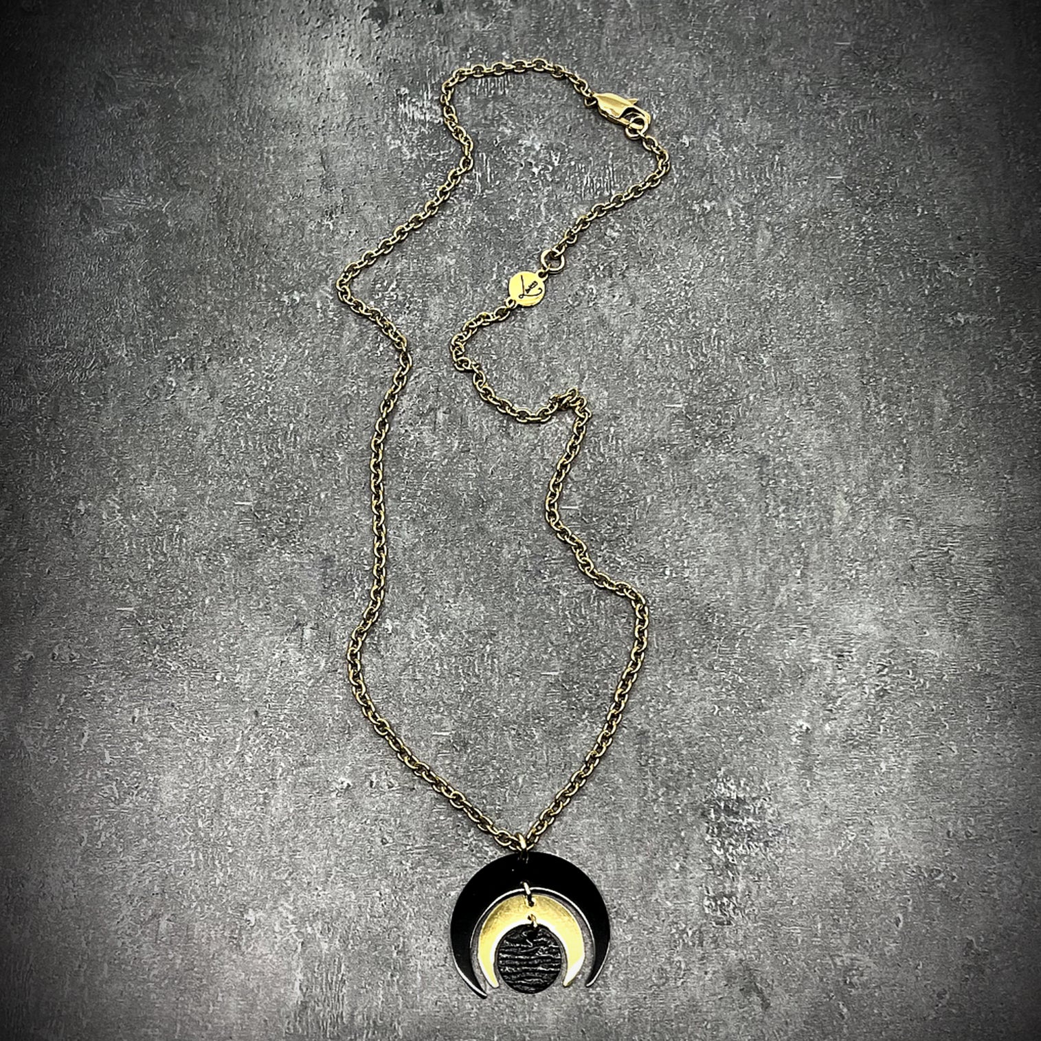 The Shadow edit - Luna Phase Necklace - 30mm Black / Gold image 0