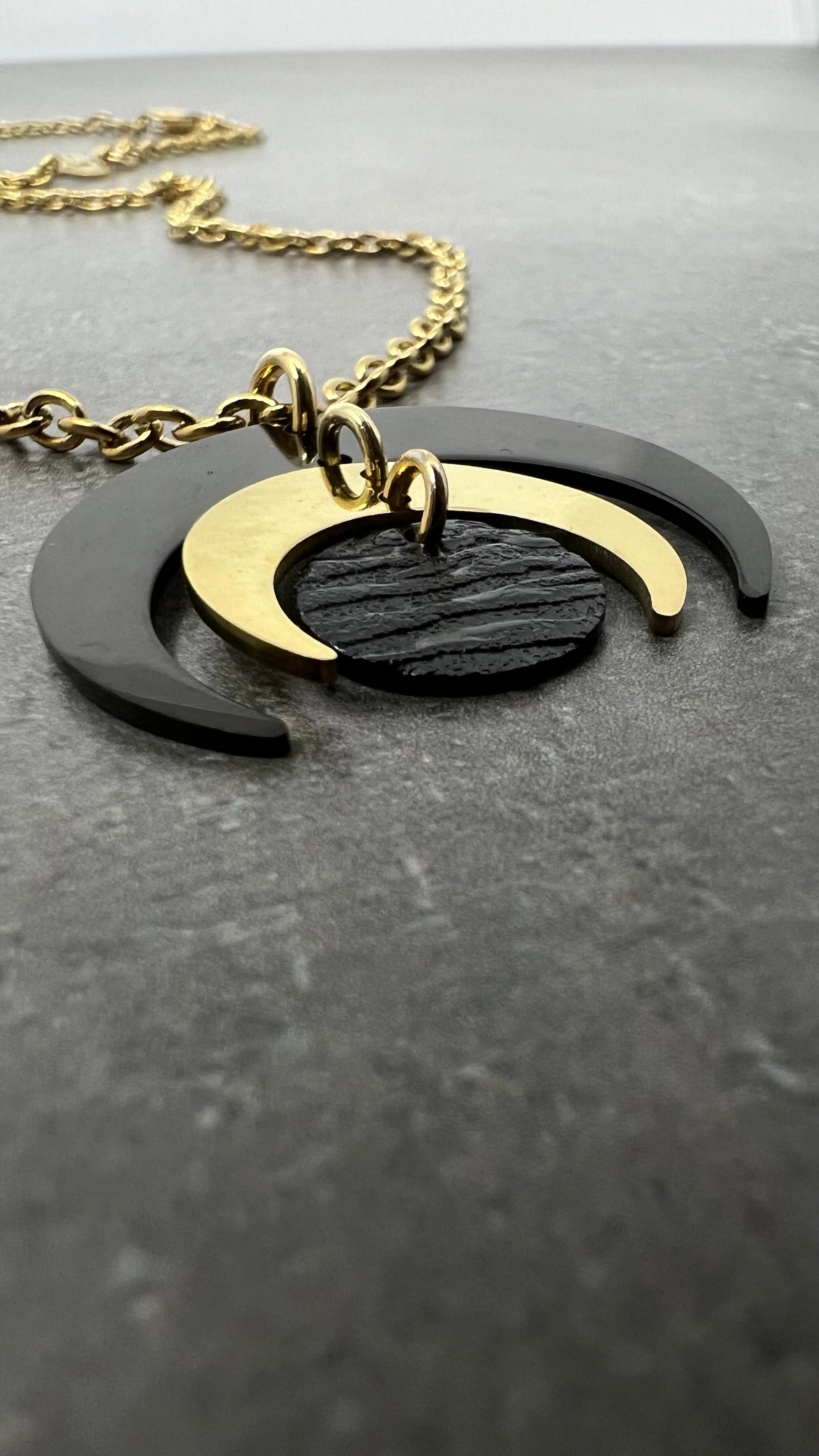 The Shadow edit - Luna Phase Necklace - 30mm Black / Gold image 0