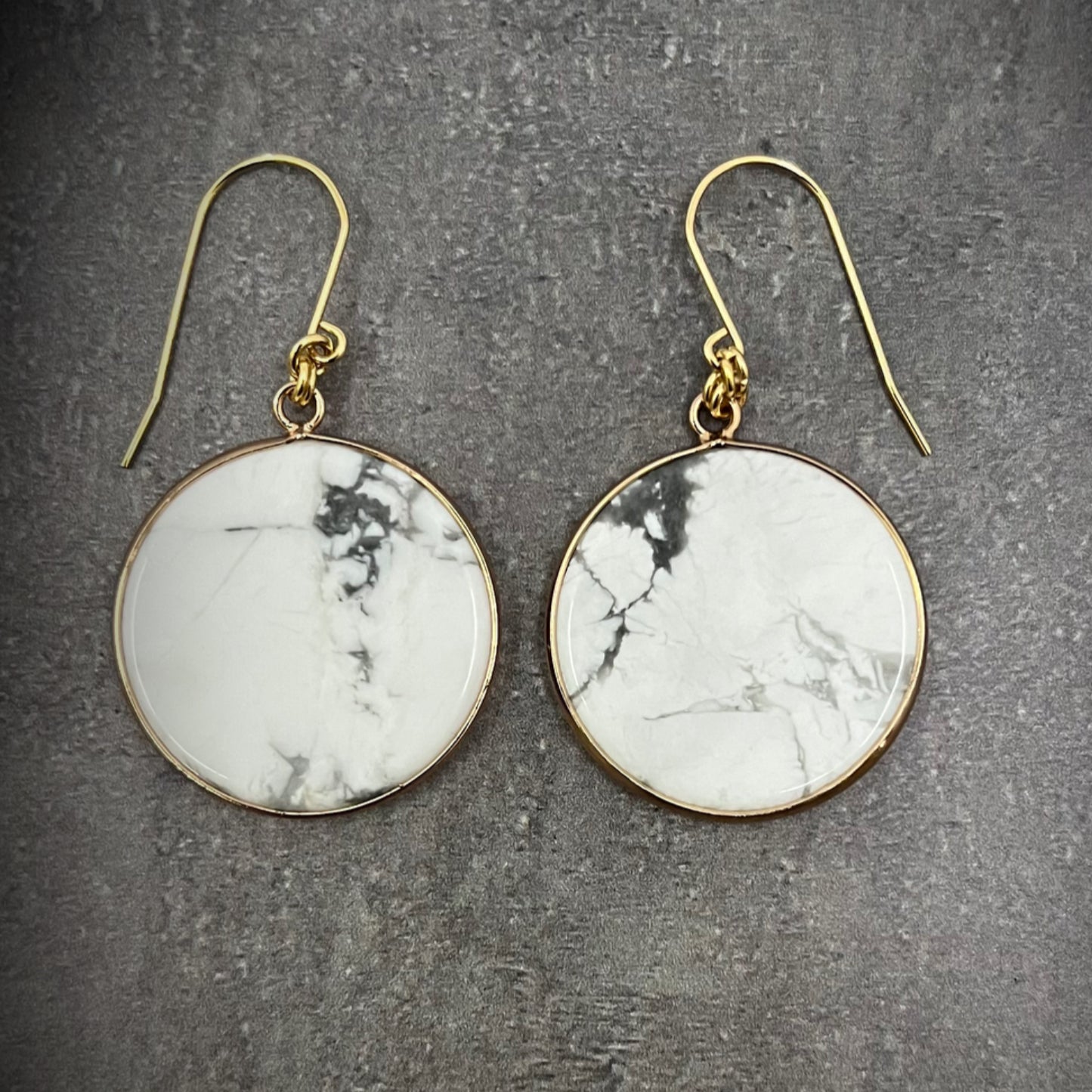 Howlite gemstone earrings with charcoal veining set in stainless steel, limited edition design from the Nebulae Series — Lawless Jewellery