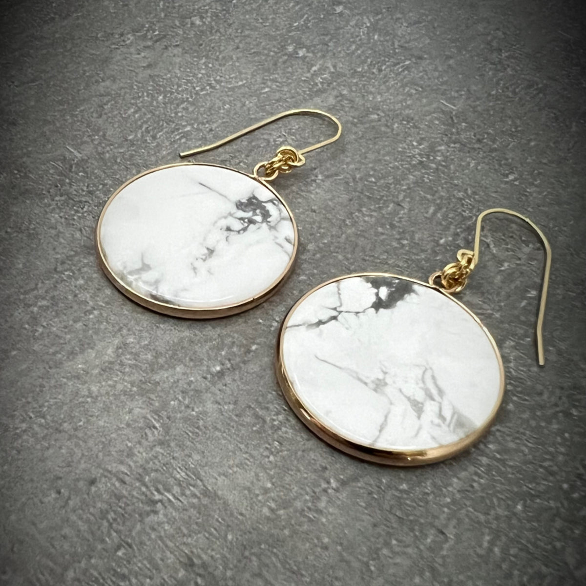 Howlite gemstone earrings with charcoal veining set in stainless steel, limited edition design from the Nebulae Series — Lawless Jewellery