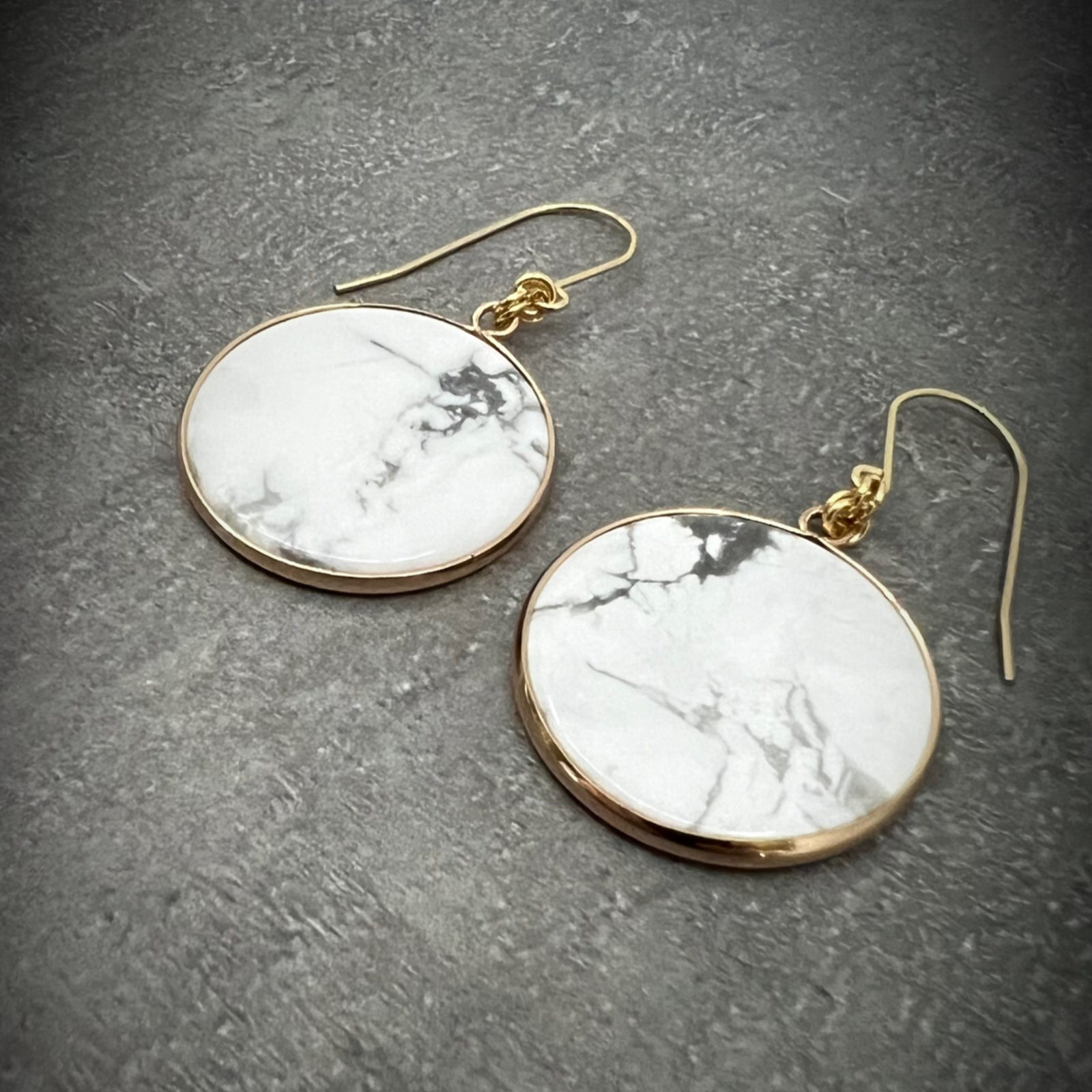 Howlite gemstone earrings with charcoal veining set in stainless steel, limited edition design from the Nebulae Series — Lawless Jewellery