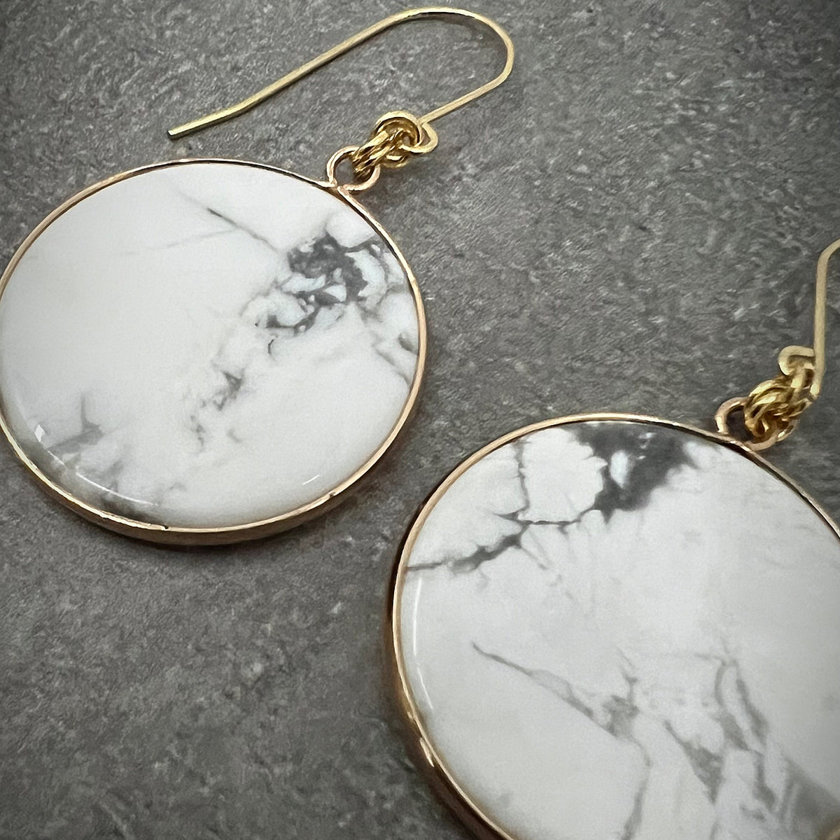 Howlite gemstone earrings with charcoal veining set in stainless steel, limited edition design from the Nebulae Series — Lawless Jewellery