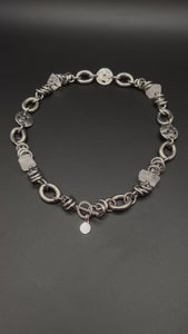 Silver-tone stainless steel necklace with raw clear quartz crystal nuggets (approx. 15 × 10 mm) and toggle clasp, 47 cm length — Lawless Jewellery.