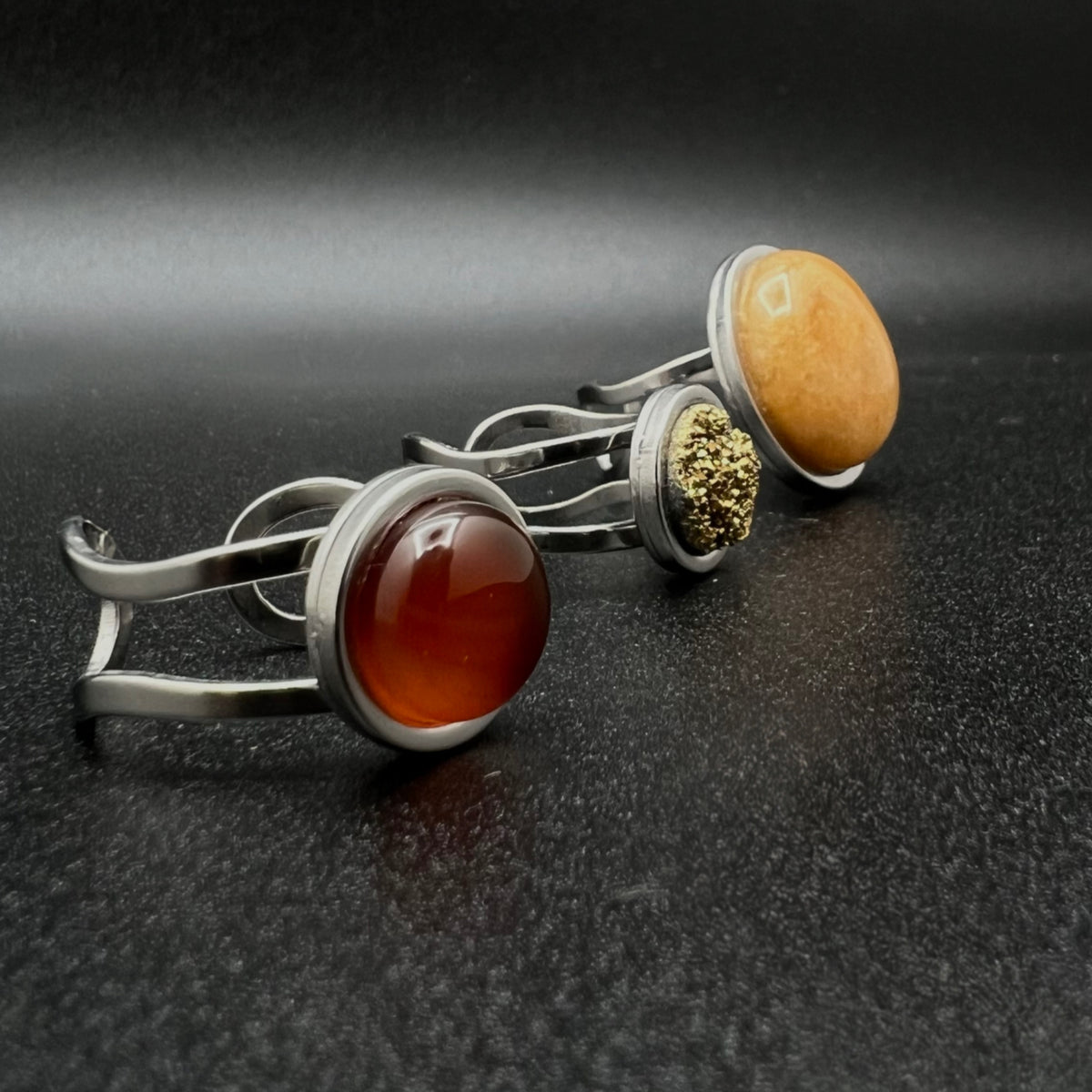 Gemstone Ring Set No 1 - Aventurine, Druzy Crystal and Carnelian image 2
